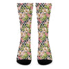 Pastel Alstroemeria Zigzag Pattern Print Crew Socks