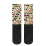Pastel Alstroemeria Zigzag Pattern Print Crew Socks