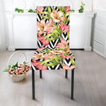 Pastel Alstroemeria Zigzag Pattern Print Dining Chair Slipcover