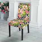 Pastel Alstroemeria Zigzag Pattern Print Dining Chair Slipcover