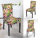 Pastel Alstroemeria Zigzag Pattern Print Dining Chair Slipcover