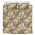 Pastel Alstroemeria Zigzag Pattern Print Duvet Cover Bedding Set