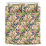 Pastel Alstroemeria Zigzag Pattern Print Duvet Cover Bedding Set