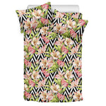 Pastel Alstroemeria Zigzag Pattern Print Duvet Cover Bedding Set