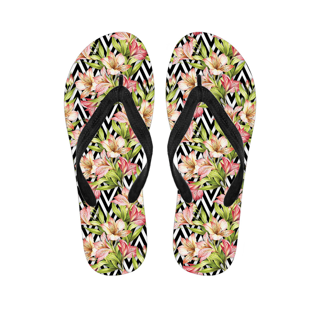 Pastel Alstroemeria Zigzag Pattern Print Flip Flops