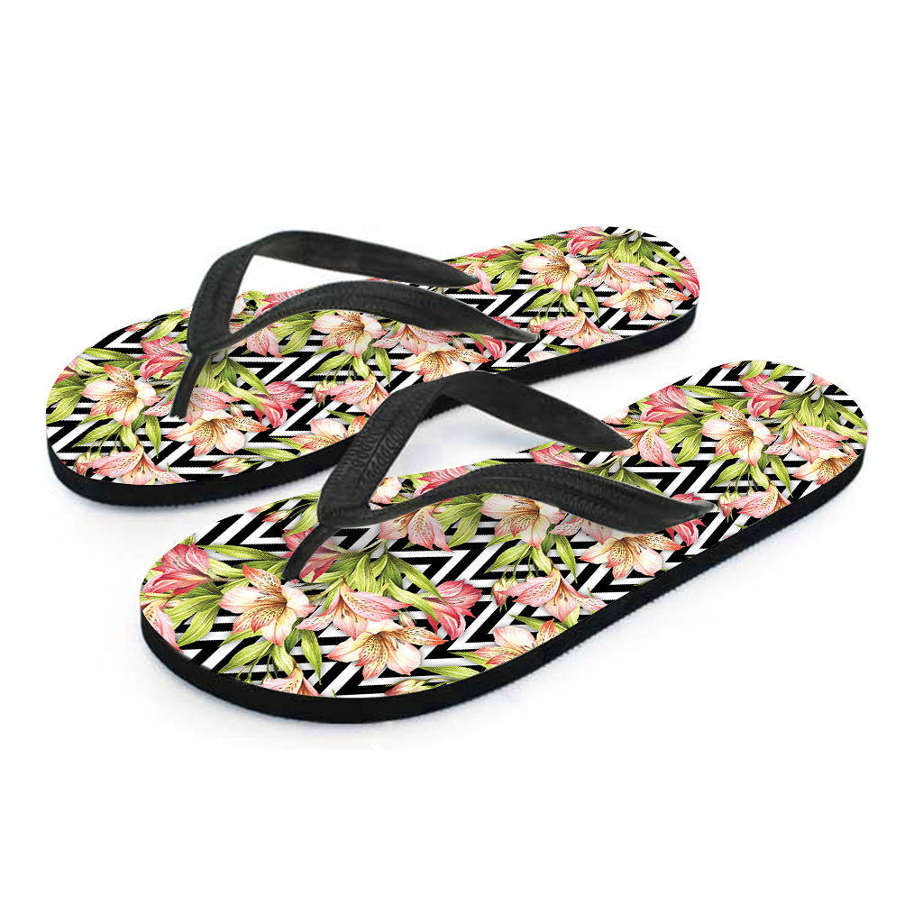 Pastel Alstroemeria Zigzag Pattern Print Flip Flops