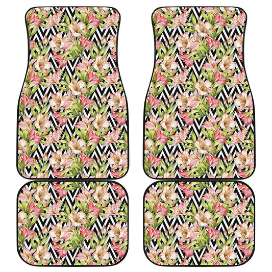 Pastel Alstroemeria Zigzag Pattern Print Front and Back Car Floor Mats