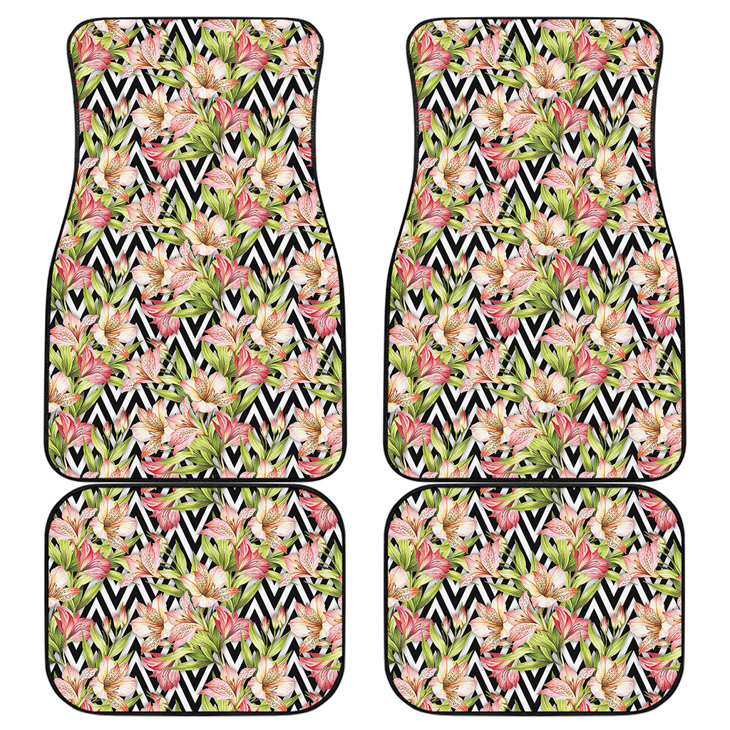 Pastel Alstroemeria Zigzag Pattern Print Front and Back Car Floor Mats