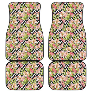 Pastel Alstroemeria Zigzag Pattern Print Front and Back Car Floor Mats