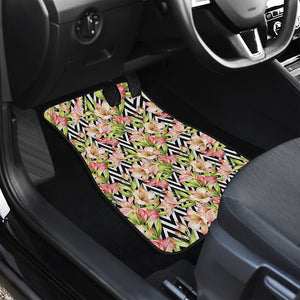 Pastel Alstroemeria Zigzag Pattern Print Front and Back Car Floor Mats