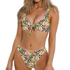 Pastel Alstroemeria Zigzag Pattern Print Front Bow Tie Bikini