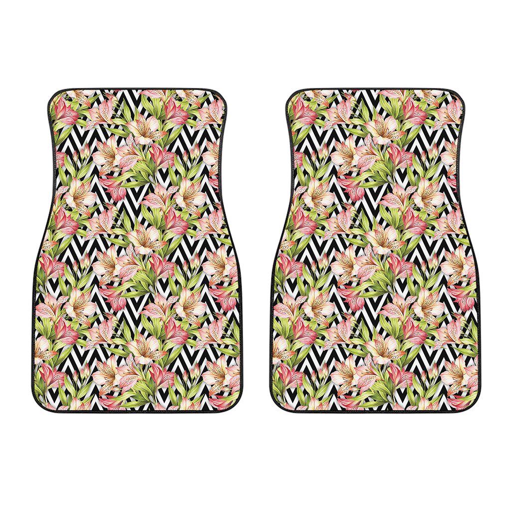 Pastel Alstroemeria Zigzag Pattern Print Front Car Floor Mats