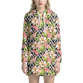 Pastel Alstroemeria Zigzag Pattern Print Pullover Hoodie Dress