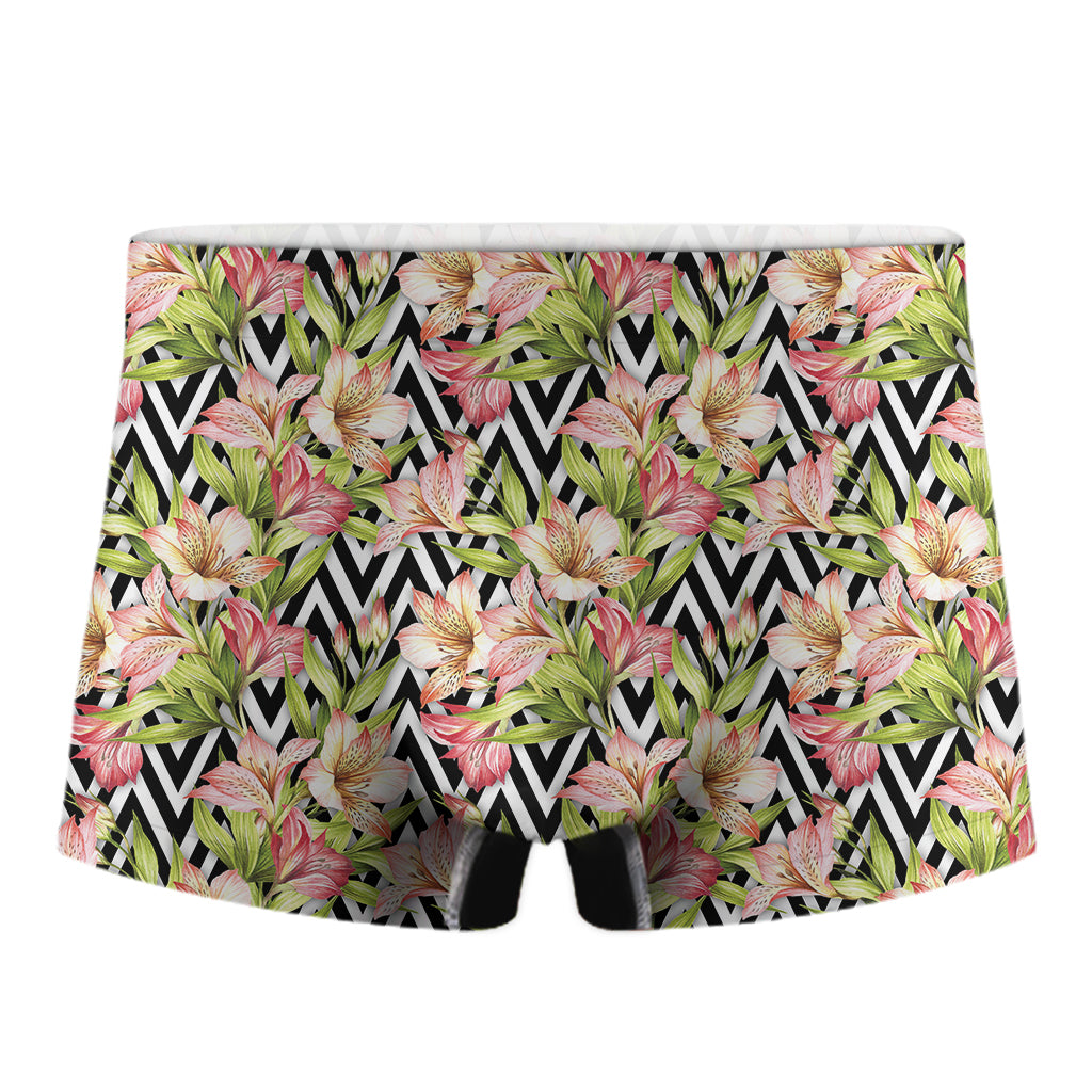 Pastel Alstroemeria Zigzag Pattern Print Men's Boxer Briefs