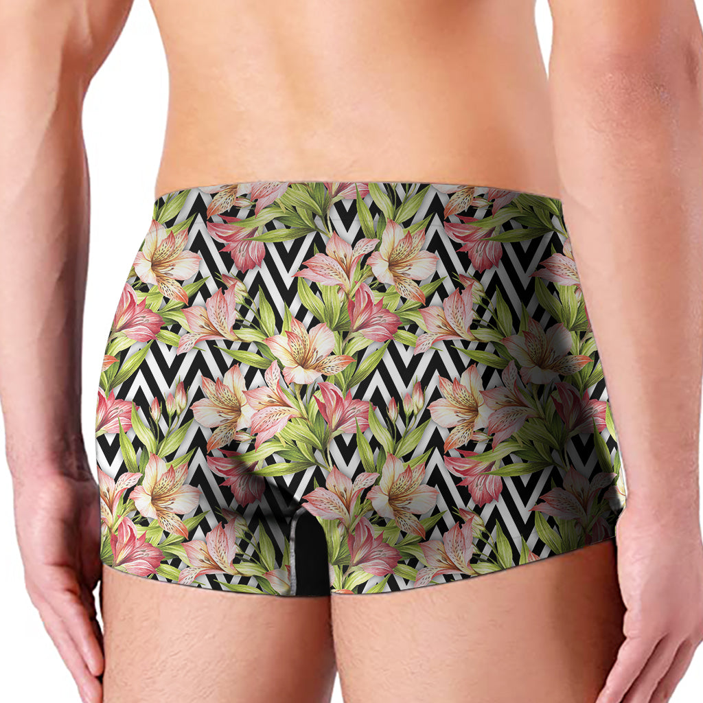 Pastel Alstroemeria Zigzag Pattern Print Men's Boxer Briefs