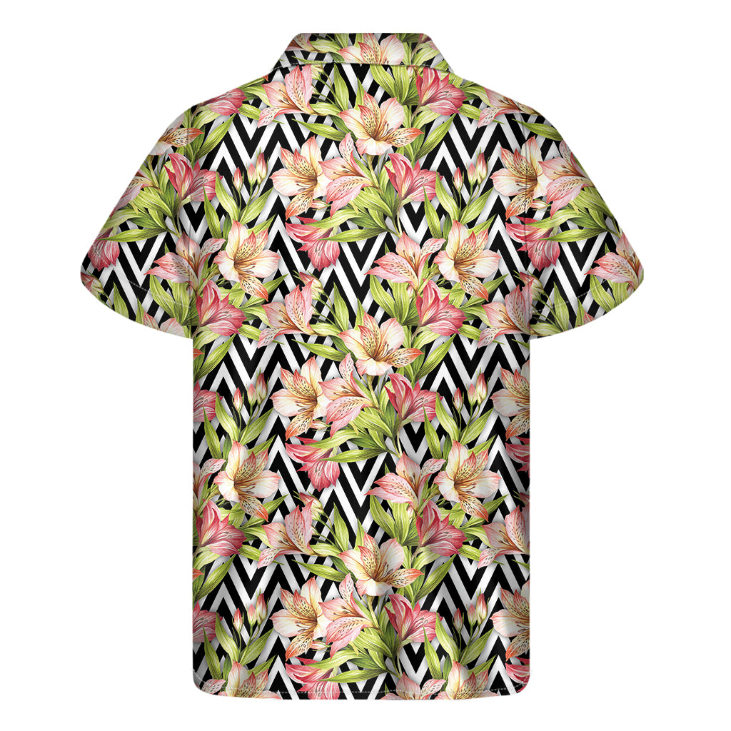 Pastel Alstroemeria Zigzag Pattern Print Men's Short Sleeve Shirt