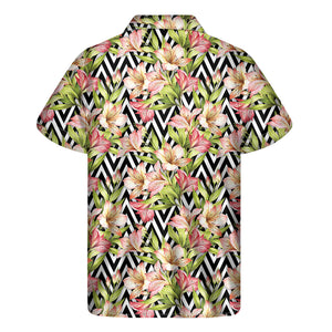 Pastel Alstroemeria Zigzag Pattern Print Men's Short Sleeve Shirt