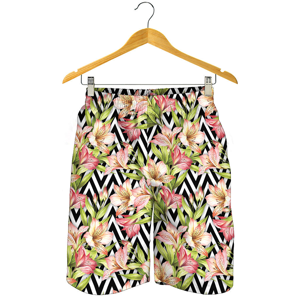 Pastel Alstroemeria Zigzag Pattern Print Men's Shorts