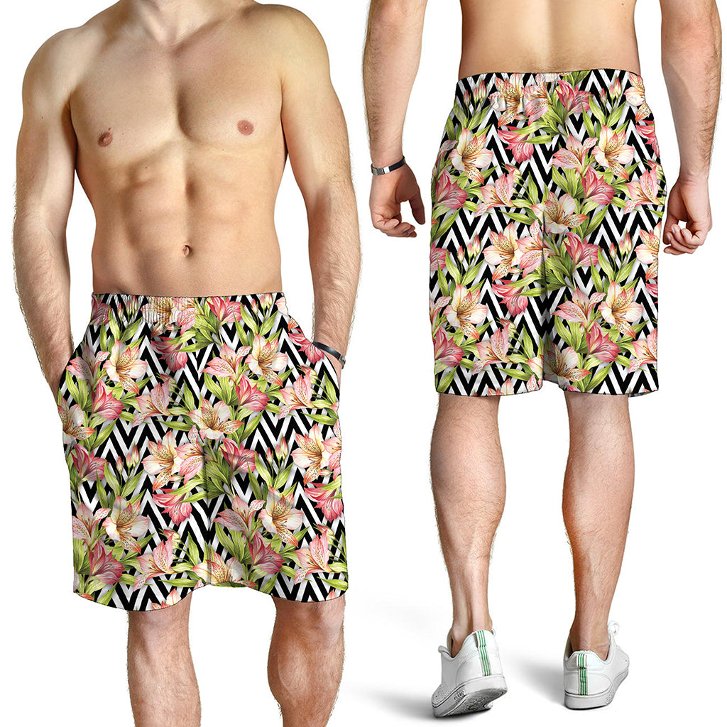 Pastel Alstroemeria Zigzag Pattern Print Men's Shorts