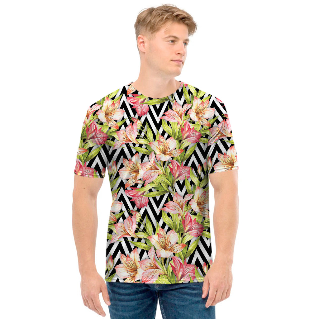 Pastel Alstroemeria Zigzag Pattern Print Men's T-Shirt