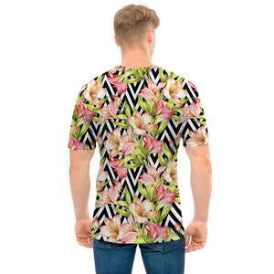 Pastel Alstroemeria Zigzag Pattern Print Men's T-Shirt