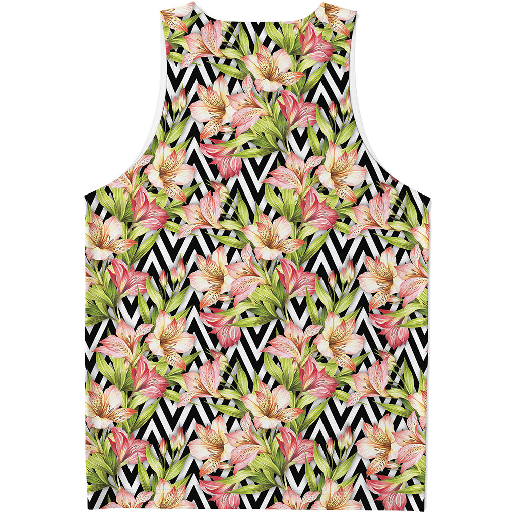 Pastel Alstroemeria Zigzag Pattern Print Men's Tank Top