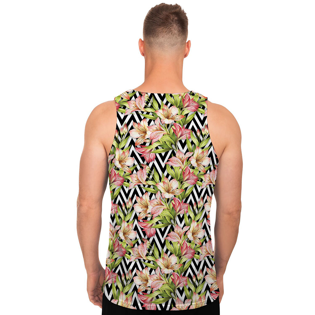 Pastel Alstroemeria Zigzag Pattern Print Men's Tank Top