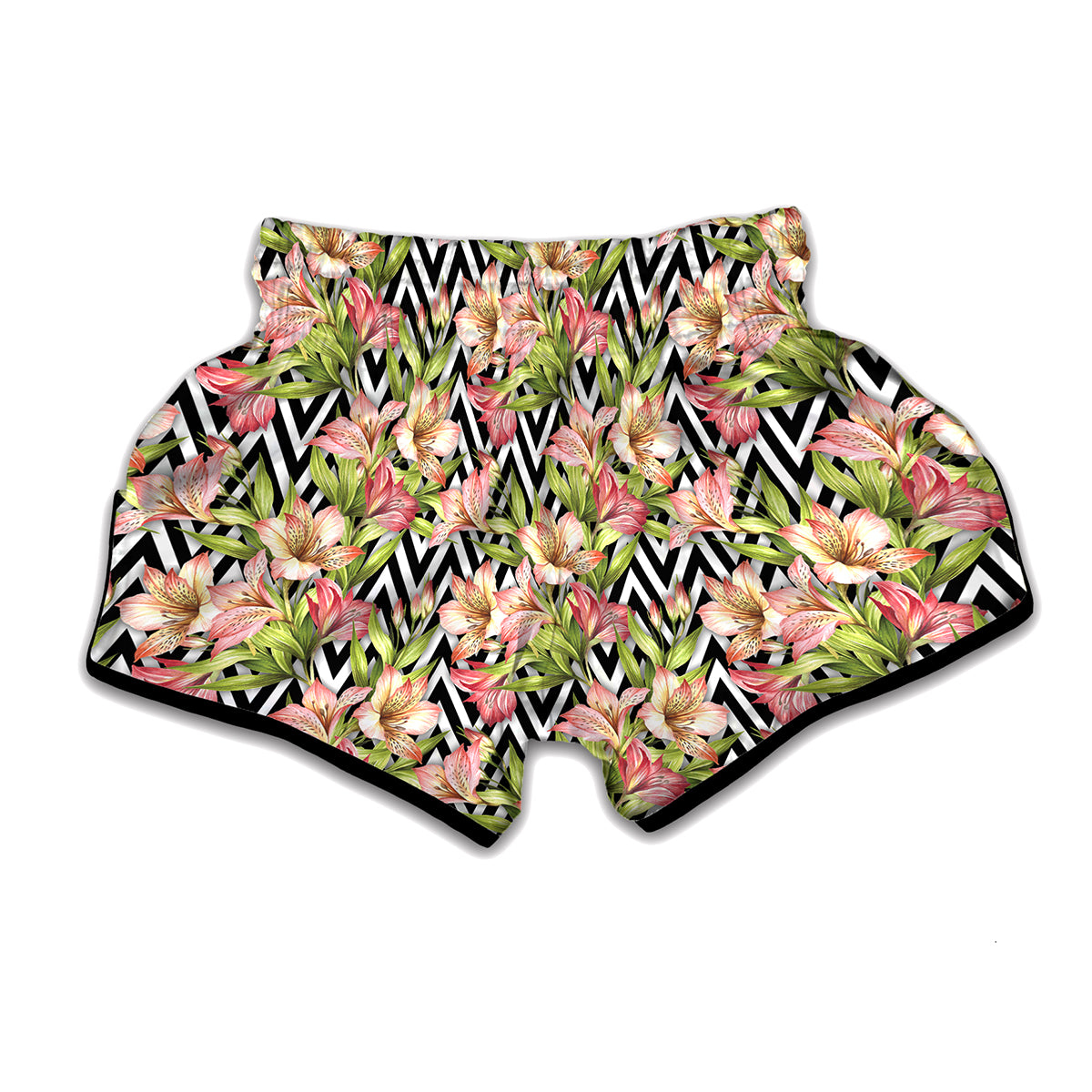 Pastel Alstroemeria Zigzag Pattern Print Muay Thai Boxing Shorts