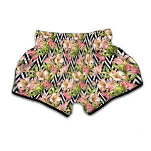 Pastel Alstroemeria Zigzag Pattern Print Muay Thai Boxing Shorts