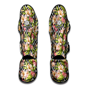 Pastel Alstroemeria Zigzag Pattern Print Muay Thai Shin Guard