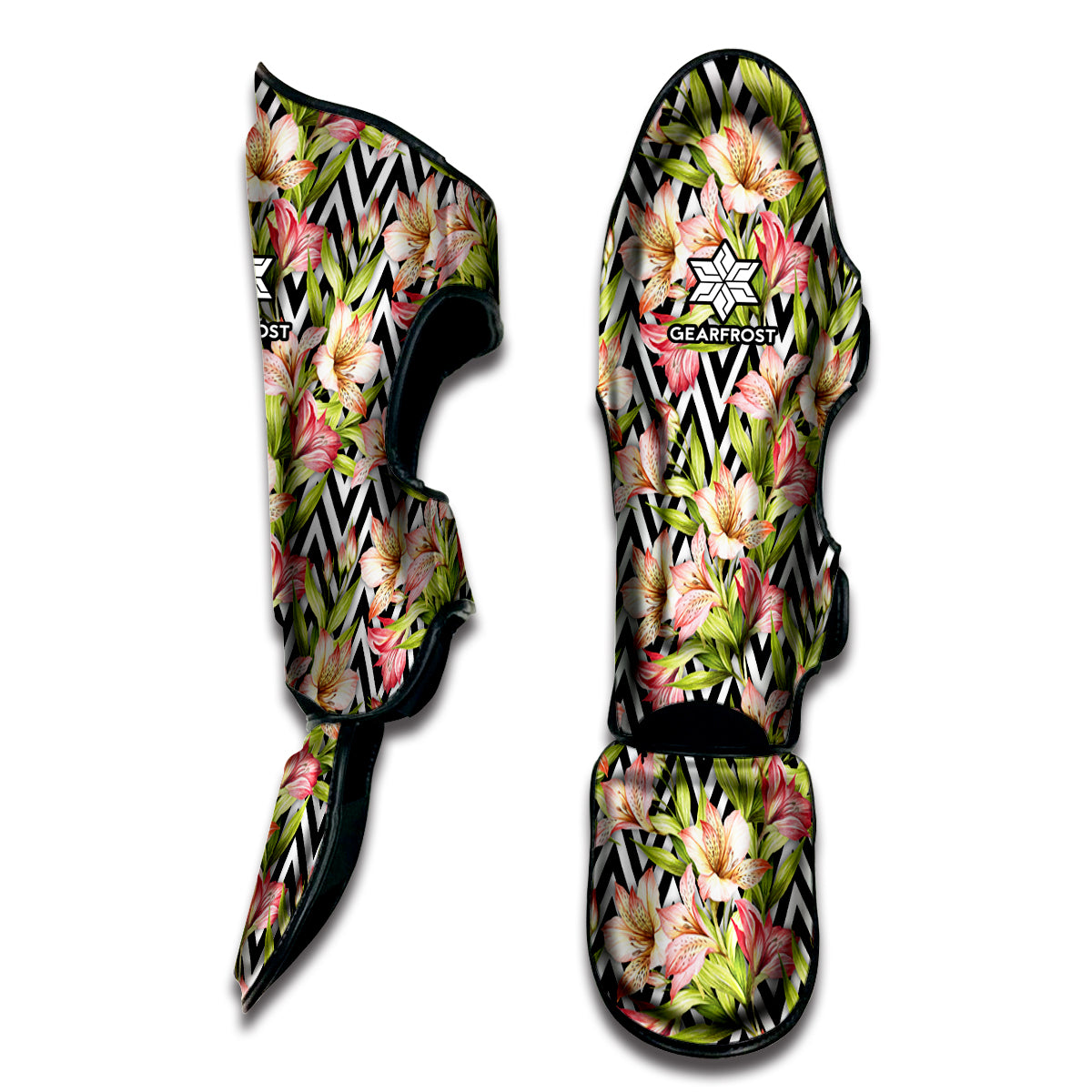 Pastel Alstroemeria Zigzag Pattern Print Muay Thai Shin Guard