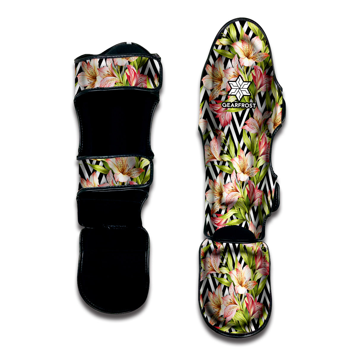 Pastel Alstroemeria Zigzag Pattern Print Muay Thai Shin Guard