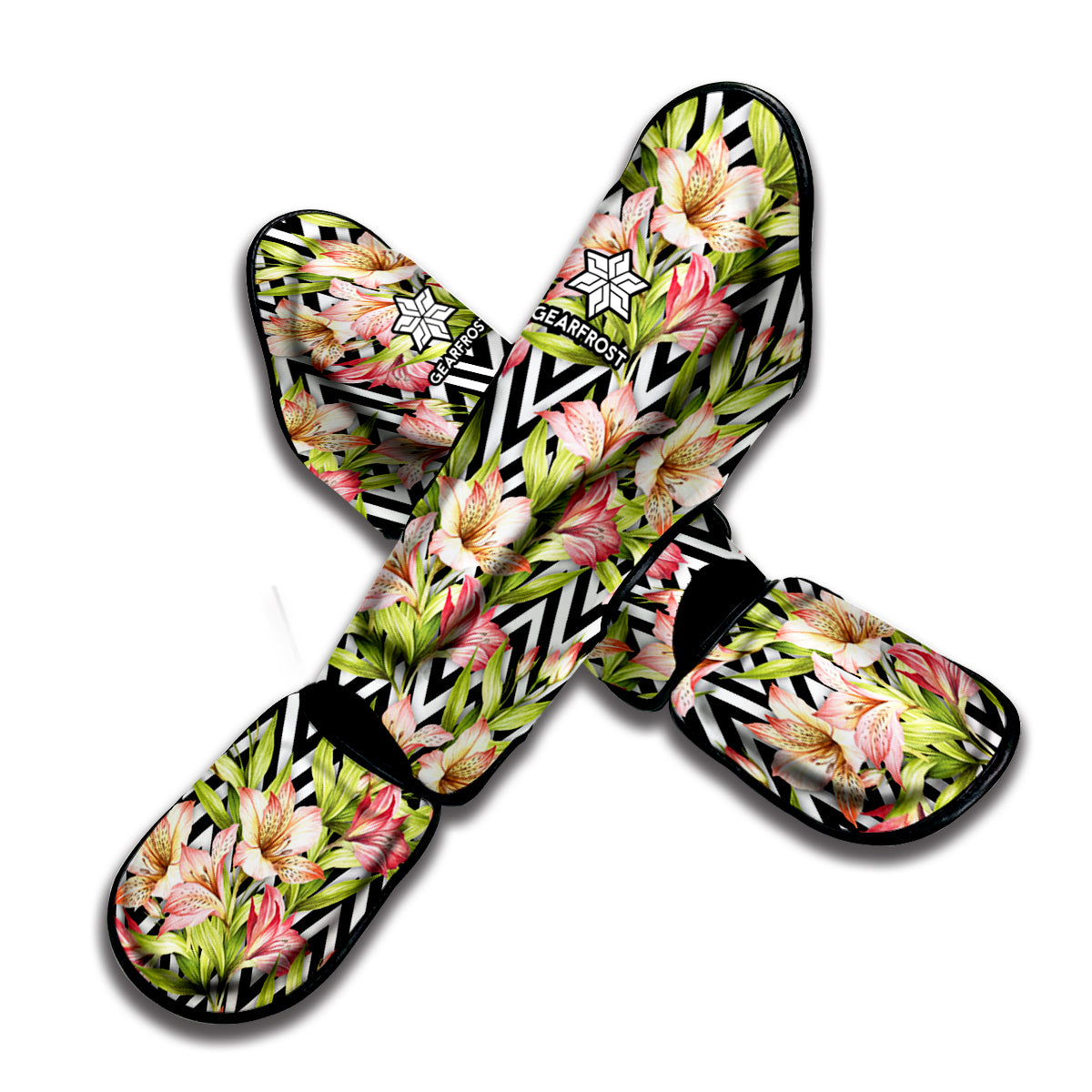 Pastel Alstroemeria Zigzag Pattern Print Muay Thai Shin Guard