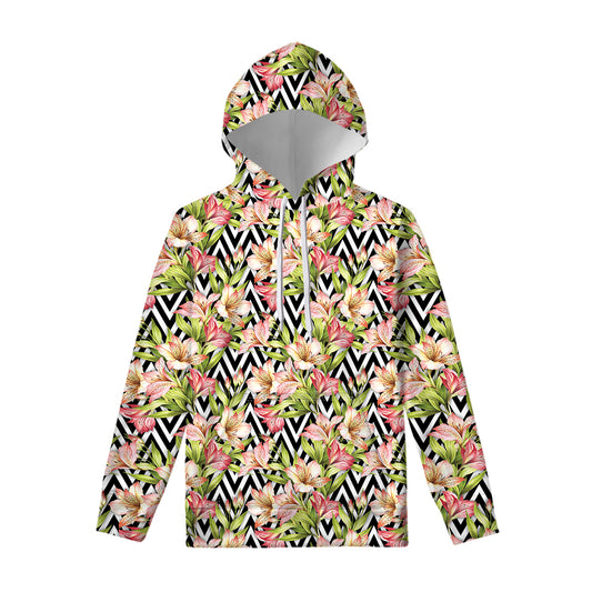 Pastel Alstroemeria Zigzag Pattern Print Pullover Hoodie