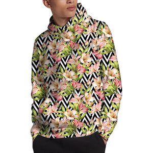 Pastel Alstroemeria Zigzag Pattern Print Pullover Hoodie