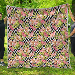 Pastel Alstroemeria Zigzag Pattern Print Quilt