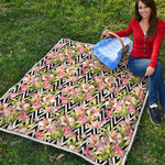 Pastel Alstroemeria Zigzag Pattern Print Quilt