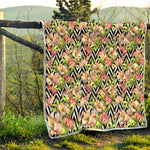 Pastel Alstroemeria Zigzag Pattern Print Quilt