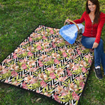 Pastel Alstroemeria Zigzag Pattern Print Quilt