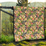 Pastel Alstroemeria Zigzag Pattern Print Quilt