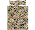 Pastel Alstroemeria Zigzag Pattern Print Quilt Bed Set