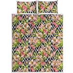 Pastel Alstroemeria Zigzag Pattern Print Quilt Bed Set