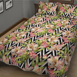 Pastel Alstroemeria Zigzag Pattern Print Quilt Bed Set