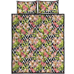 Pastel Alstroemeria Zigzag Pattern Print Quilt Bed Set