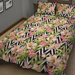 Pastel Alstroemeria Zigzag Pattern Print Quilt Bed Set