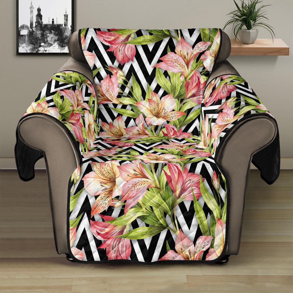 Pastel Alstroemeria Zigzag Pattern Print Recliner Protector