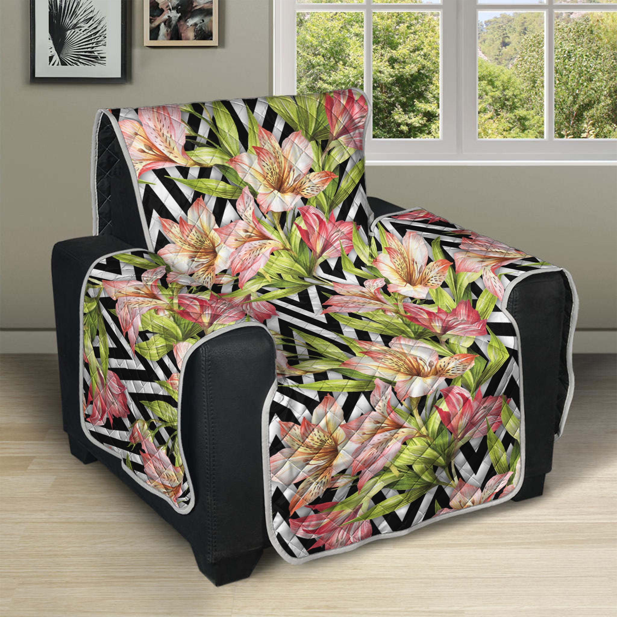 Pastel Alstroemeria Zigzag Pattern Print Recliner Protector