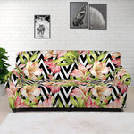 Pastel Alstroemeria Zigzag Pattern Print Sofa Cover