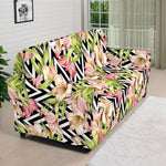 Pastel Alstroemeria Zigzag Pattern Print Sofa Cover