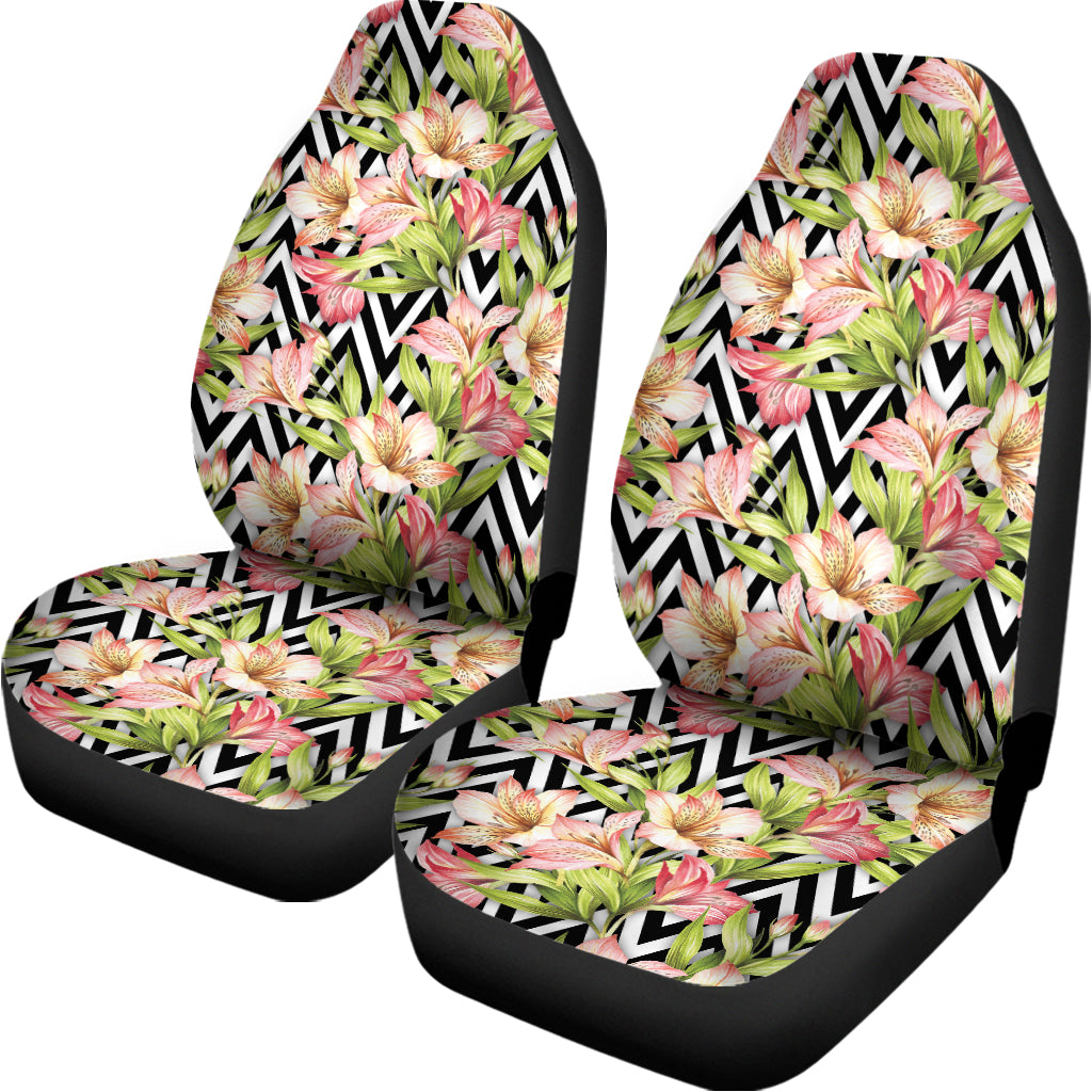 Pastel Alstroemeria Zigzag Pattern Print Universal Fit Car Seat Covers